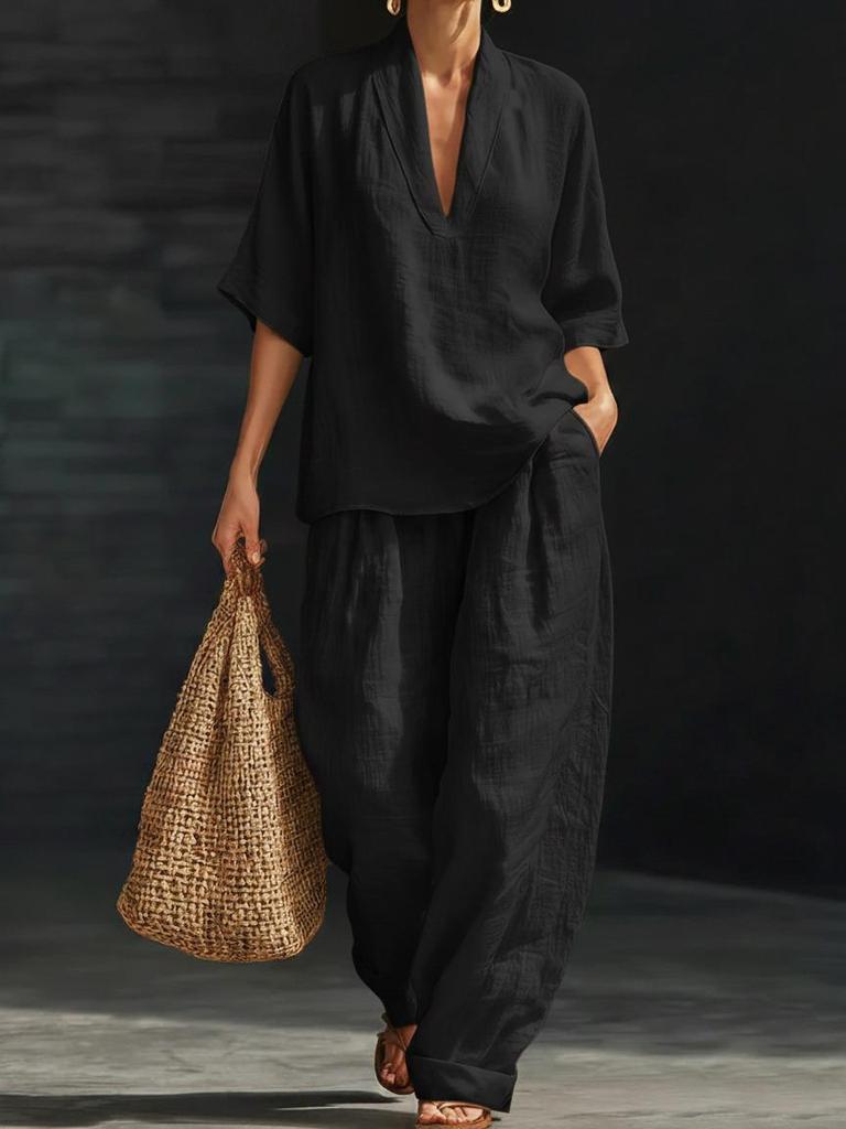 In-Stock 2026 European & American Spring/Summer Loose Casual Solid Color Fashion Set