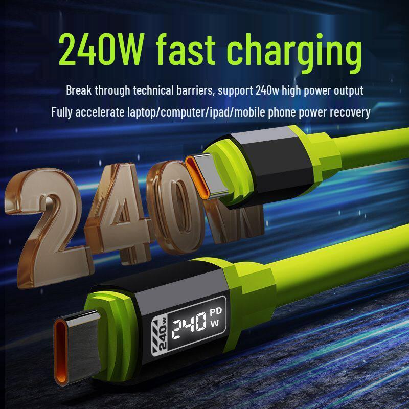 240W Dual Type-C Silicone Data Cable for Apple 15/16, Huawei, Honor, Xiaomi - Super Fast Charging