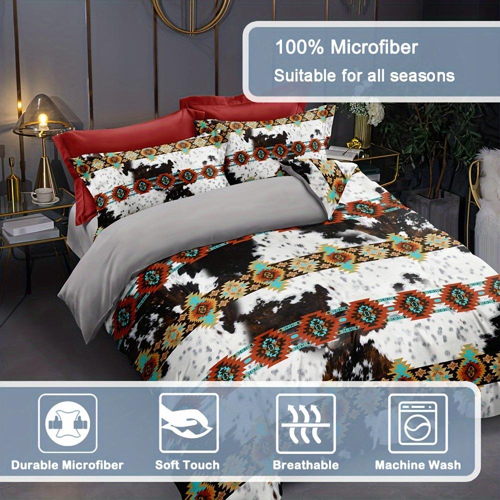 Duvet Cover Set (1*Duvet Cover + 2*Pillowcase) Ethnic Style Cow Print Bedding Set Soft Comfortable Duvet Cover For Bedroom