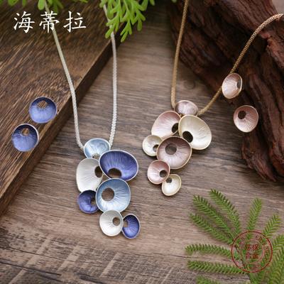 New Enamel Color Hollow Round Petal Stud Earrings Necklace Set, Women's Fashion Simple Flower Pendant