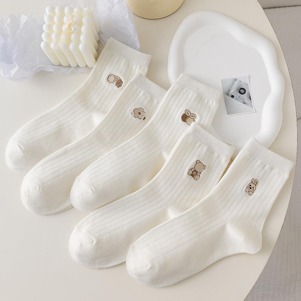 

5 пар женских носков средней длины, вязаные, удобные, мягкие, повседневные носки для тепла, зимние носки для занятий спортом на открытом воздухе, милый маленький медведь 5 pairs