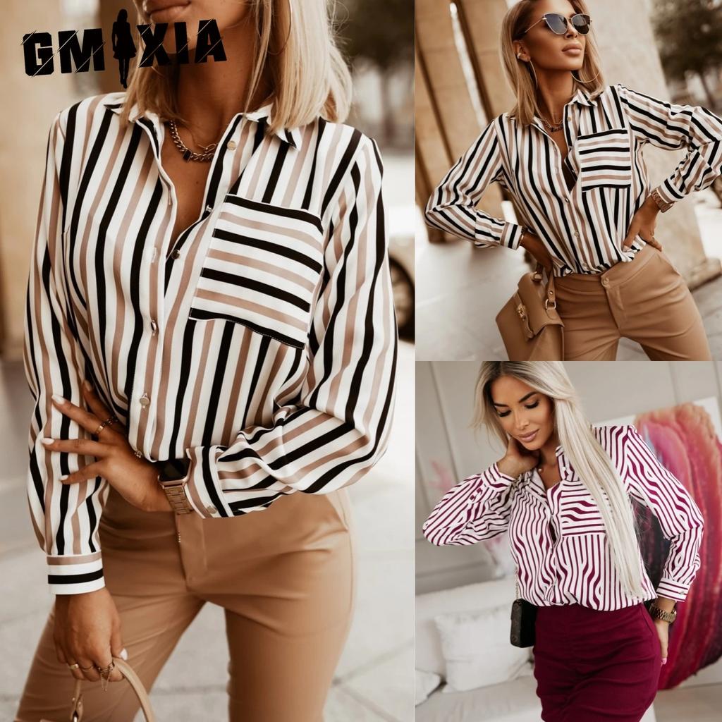 GMXIA Women's Fashion Casual Long Sleeve POLO Neck Blouses & Shirts