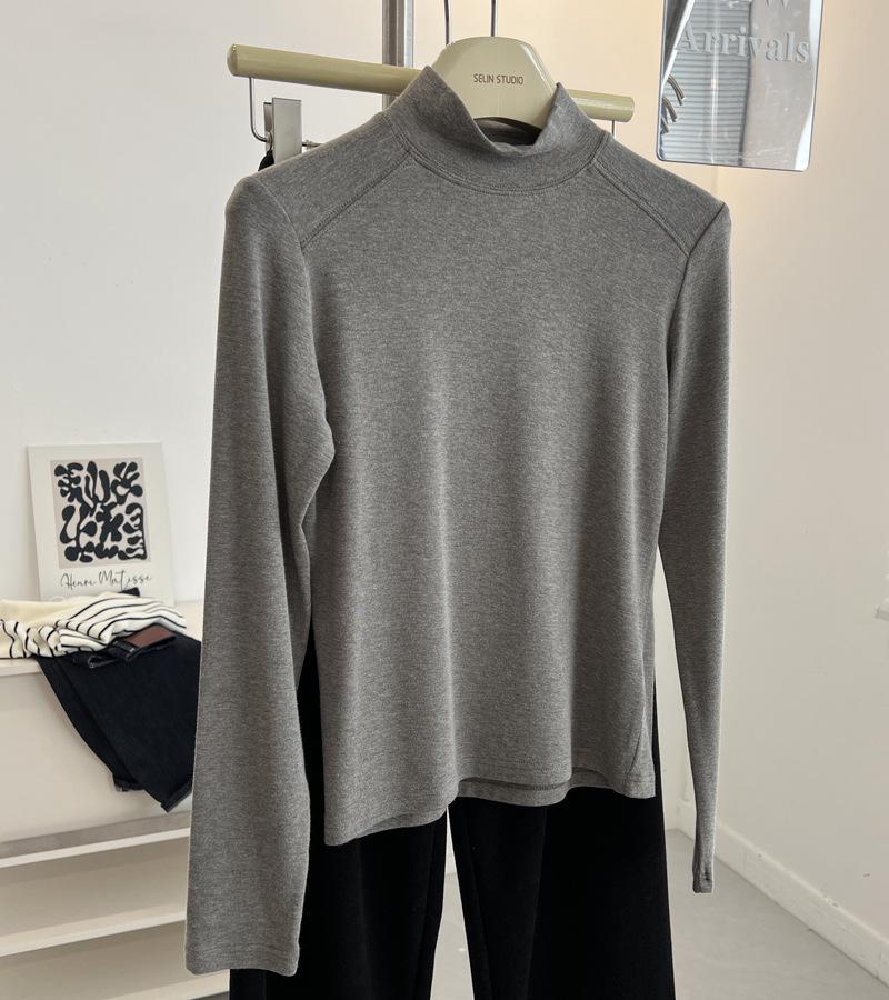 Korean-Style Double-Sided Oreo Fleece Half-Turtleneck Warm Base Layer Top for Women - Long-Sleeve Winter T-Shirt