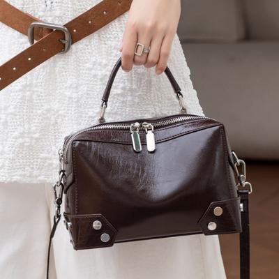 Cowhide Shoulder Women's Bag Versatile Messenger Women's Simple Shopping Bag Large Capacity Practical Solid Color Leather