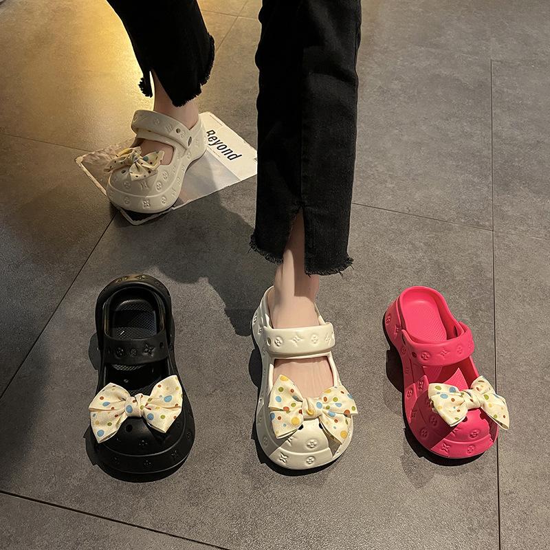 Cute bow hole shoes women's new summer platform leisure beach bag head cool slippers