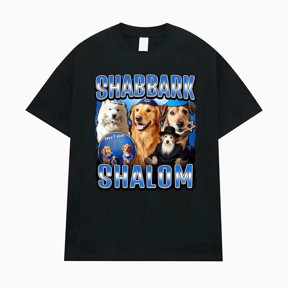 Vintage Classic Shabbark Shalom Jewish Dog Print T-Shirt Unisex Women Oversized Loose Short Sleeve T Shirts Casual Fashion T-Shirts