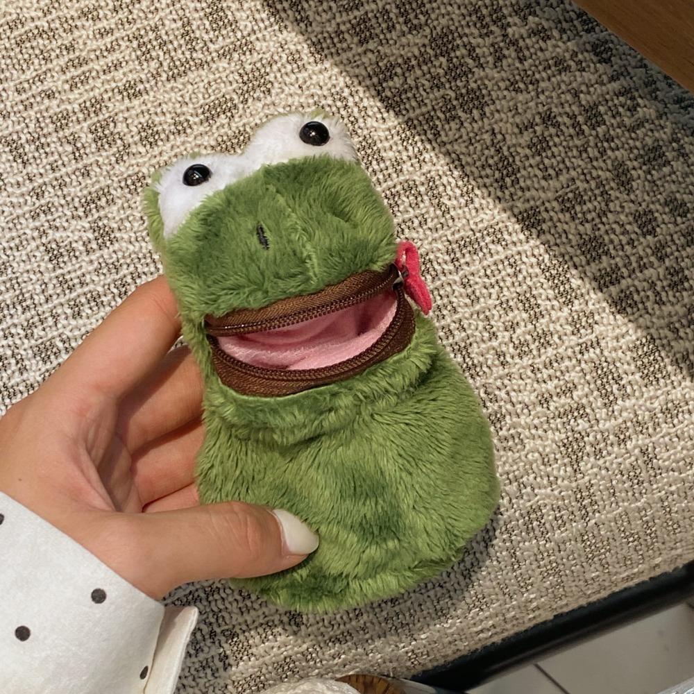 Furry Frog Plush Money Bag Funny Frog Earphone Bag Zipper Open Mouth Frog Coin Purse Wallet  Girls