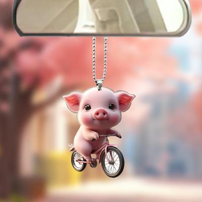 Acrylic Cartoon Pig Hanging Decoration with Bead Chain Car Rearview Mirror Pig Ornament Keychain Backpack Animal