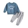 Toddler Letter Print Round Neck Top & Solid Color Long Pants Two-Piece Set, Multi-Color.