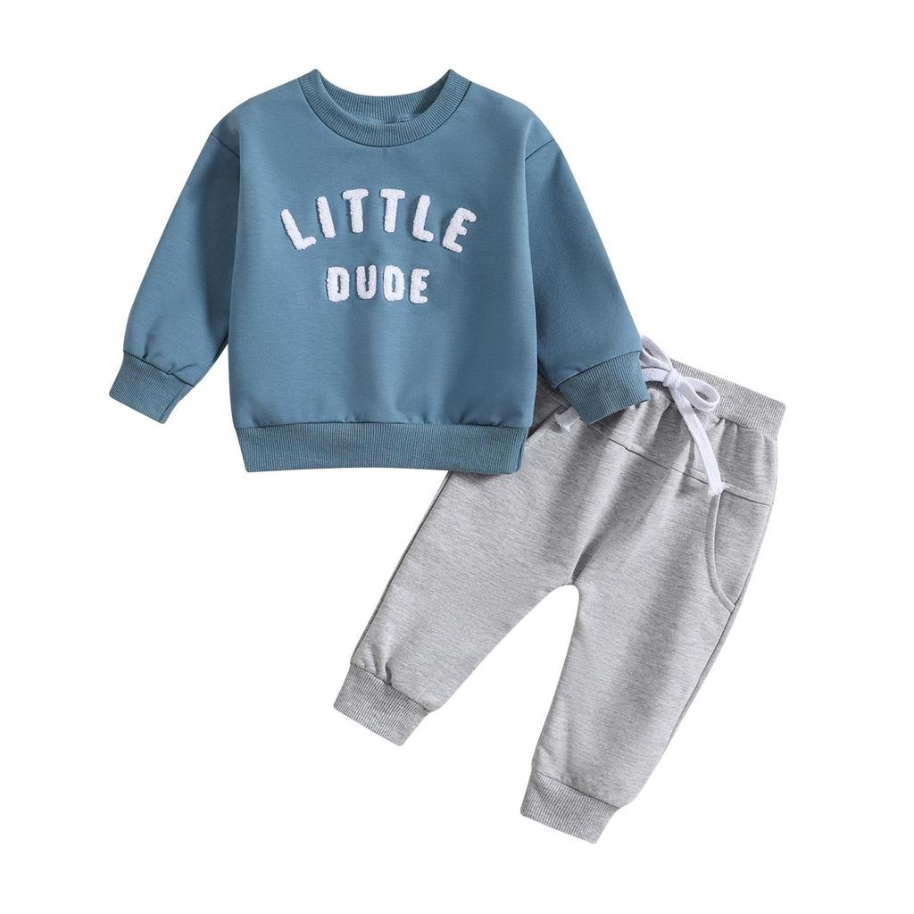 Toddler Letter Print Round Neck Top & Solid Color Long Pants Two-Piece Set, Multi-Color.