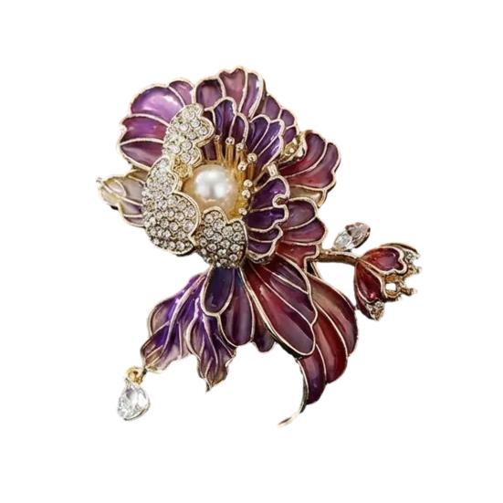 Women Brooch Sparkling Rhinestones Imitation Pearl Flower Shape Lapel Pin Suits Coats Bags Scarves Badge Versatile Accessory