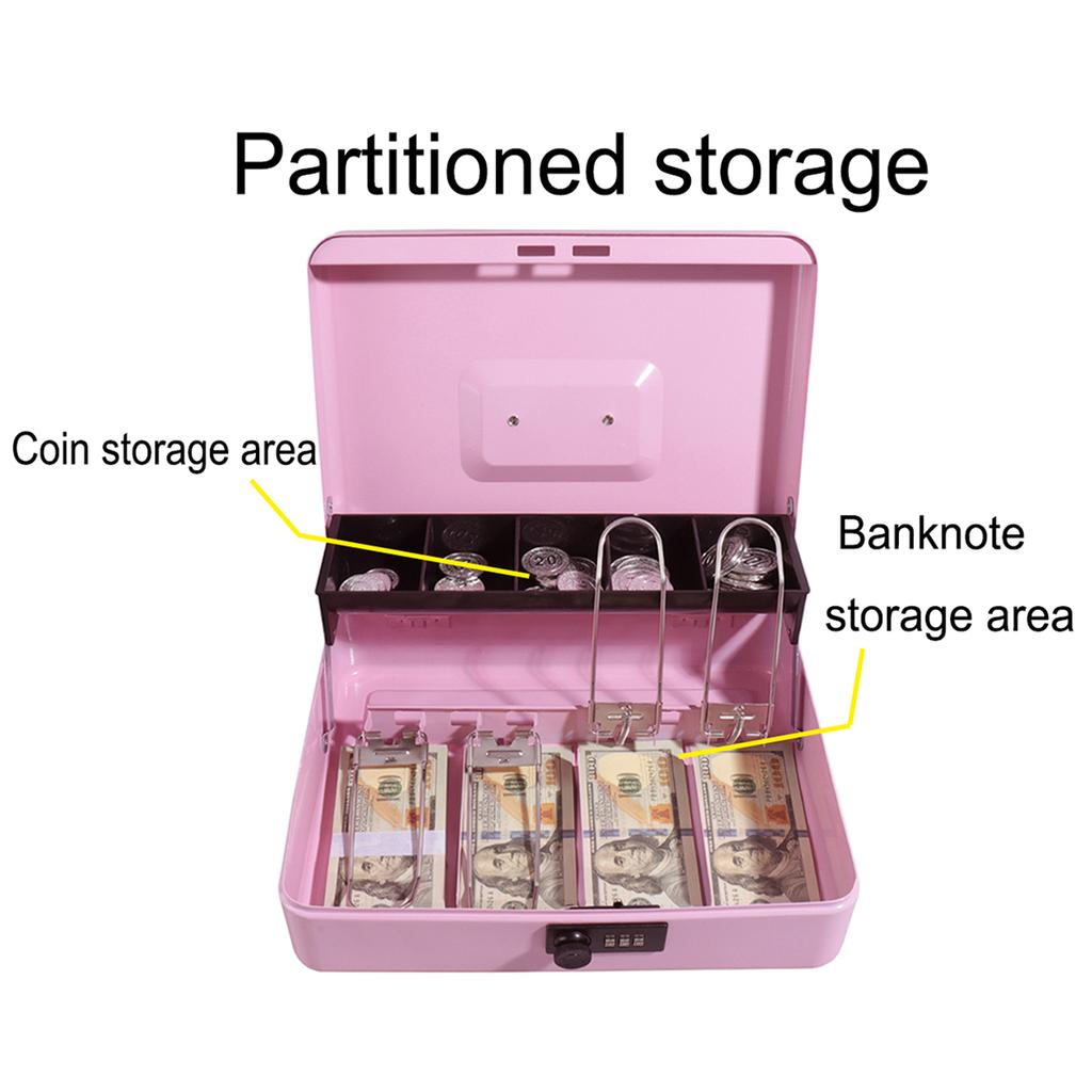 Money Box with Key -Money Tin with Lock - Lockable Cash Box with Coin Tray for Supermarket Petty Cash Coins Notes Holiday gift
