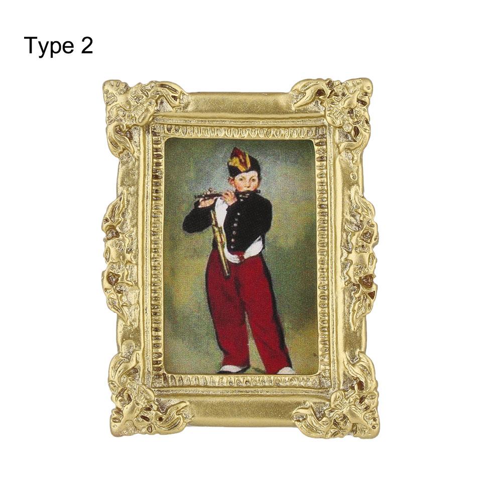 

Vintage 1:12 Scale Miniature Oil Painting Toys Doll Accessories Dollhouse Ornament Framed Photos Mural Wall Picture Home Decor