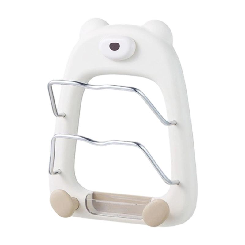 

Space Efficient Cookware Shelf For Kitchen Wall Mount Cutting Board Holder Cartoon Bear Pot Lid Storage Stand білий