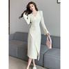 French Sexy Hot Girl V-neck Long-sleeve Dress for Women, New Winter Slimming Inner Layer, A-line Long Skirt