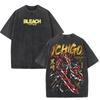 Mode Anime BLEACH Ichigo Kurosaki T-shirt Retro Vasket Oversized T-shirt Mænd Kvinder Tøj Kort Ærme 100% Bomuld Tee Top