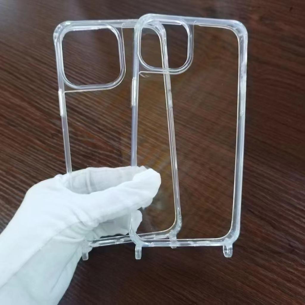 Einfaches transparentes Acryl Integriertes Schlüsselbandmaterial Zwei-in-Eins iPhone 15 Handy Sturzsichere 14/13 Vollabdeckung Hülle