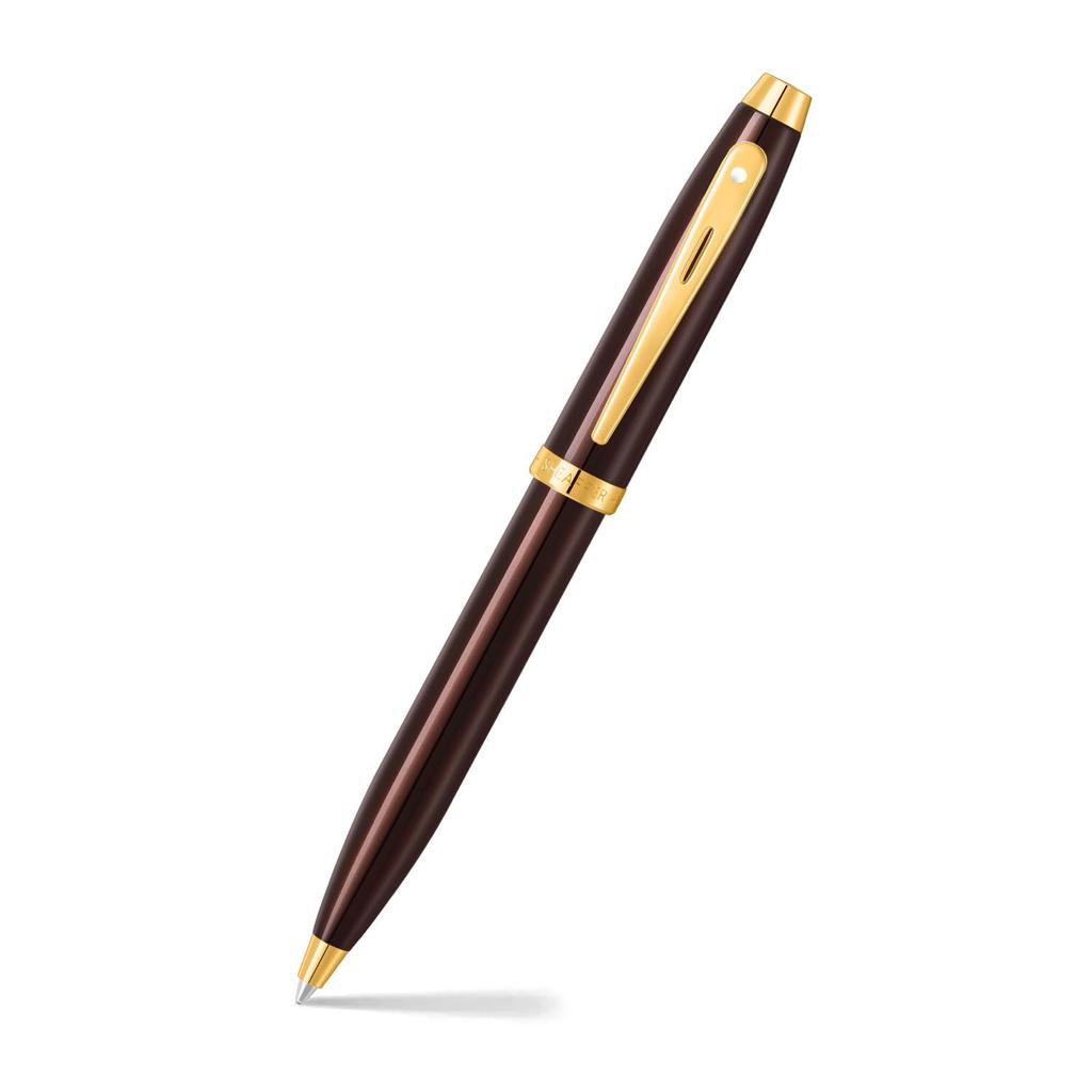 Sheaffer 100 9370 Glossy Coffee Brown Ballpoint Pen with PVD WP33791 Gold-Tone Trim,