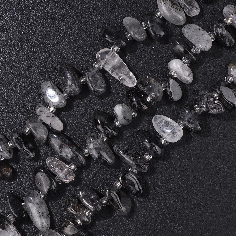 7-16mm Black Natural Rutilated Quartz Bead Irregular Tooth Shape Loose Spacer Crystal Gems Bead For Jewelry Making DIY Accessory