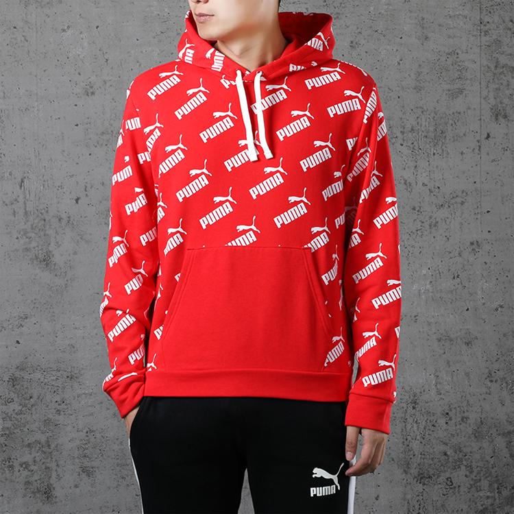 Puma Amplified Logo All-Over Print Hoodie Men Hoodies Red 582795-11