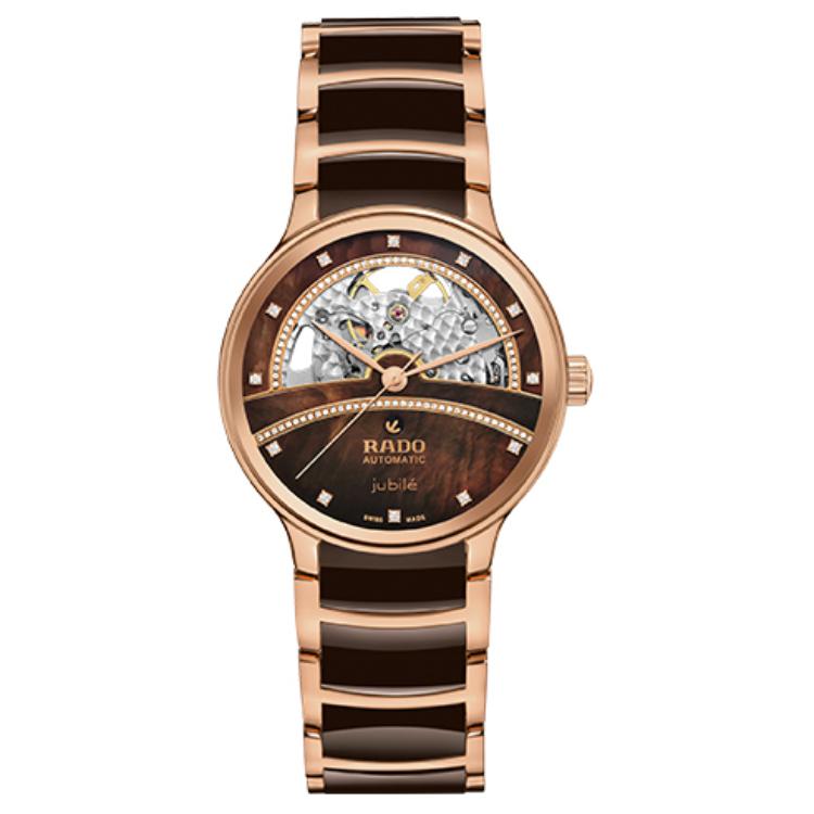 RADO Radar Kristal Serisi Otomatik Mekanik Mekanizma İskelet Elmas Mekanik Kadın Saati İsviçre Saati Kahverengi Kadran R30029942