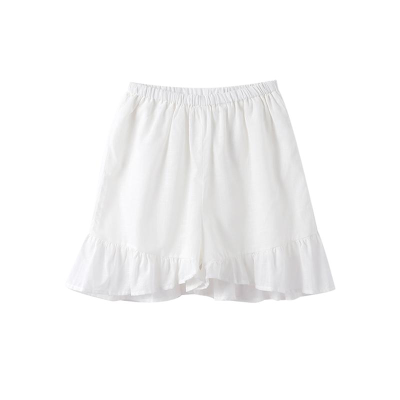 Damen-Shorts-Set aus Baumwolle und Leinen, einfarbig, lockerer V-Ausschnitt, Laternenärmel, Schnürhemd, Shorts mit elastischer Taille, Harajuku, täglicher zweiteiliger Sommer