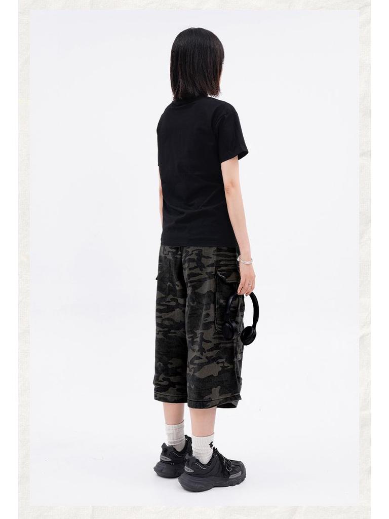 Salopetă Retro Camuflaj cu Talie Înaltă și Picioare Late cu Buzunare Multiple WHOOWAP