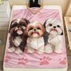 Uroczy wzór Shih Tzu Flanelowy Koc, Wysokiej jakości Wygodny na Wszystkie Pory Roku, Wystrój Domu, Ciepło i Komfort, Idealny na Prezenty.