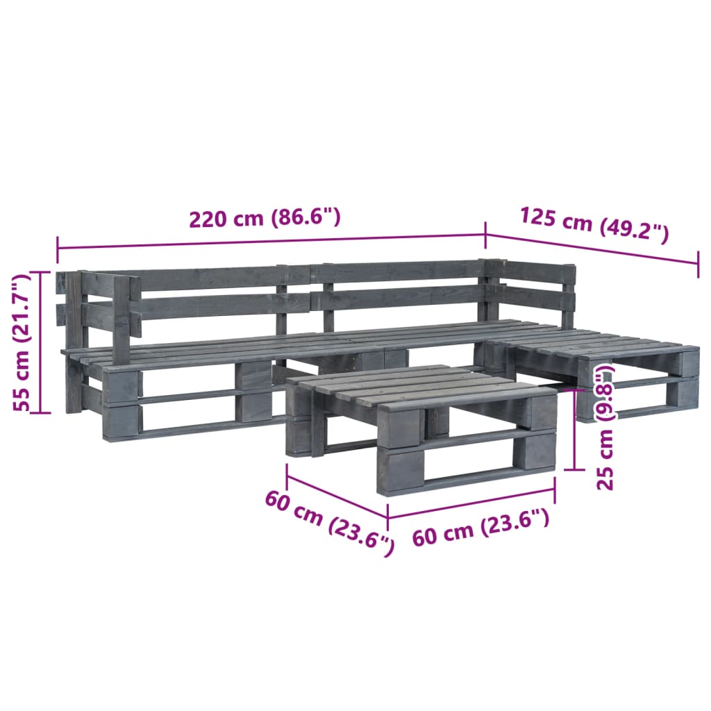 4 Piece Grey Garden Sofa Set Made of Pallet Wood
