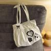 Fashion Canvas Shoulder Bag Polka Dot Print Large Capacity Lady Handbags Lightweight Solid Color Crossbody Bag Women