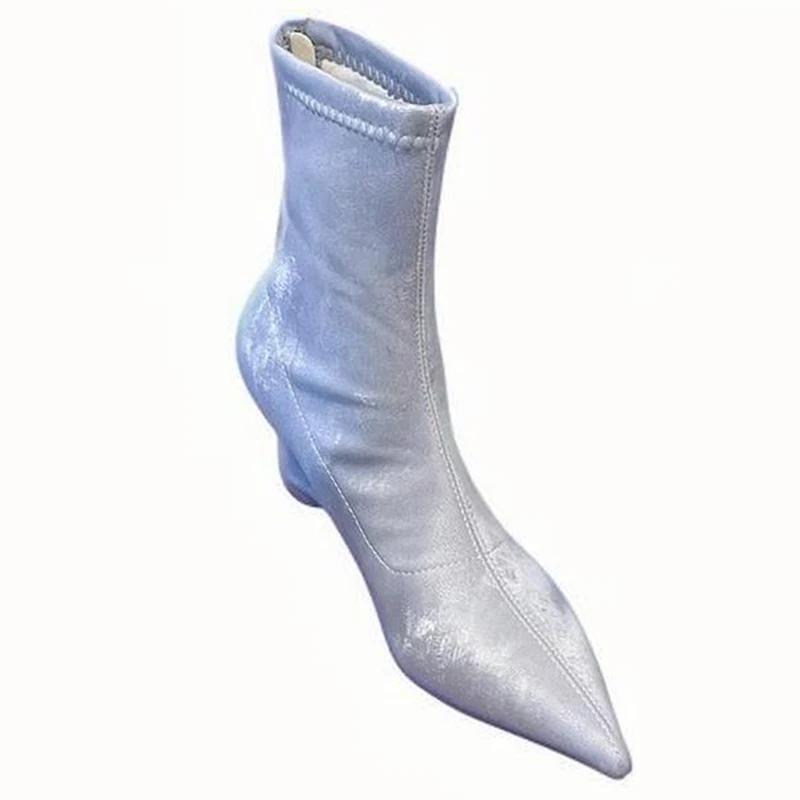 

Женские замшевые ботильоны, сексуальные туфли на каблуках с острым носком, роскошные женские туфли 2024 года, модные вечерние ботинки челси, туфли-лодочки, новые зимние женские ботинки 39 серебряный