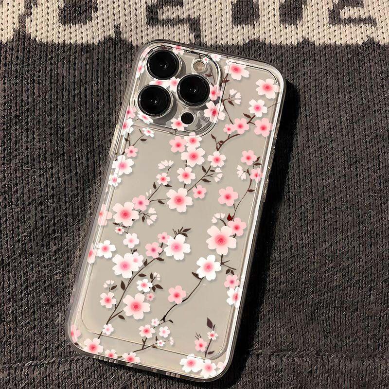 Pink small floral application iPhone17promax Apple 16 mobile phone case 14/13 fine hole 15ins wind soft case