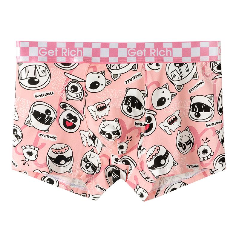 Men's Cute Cartoon Boxer Briefs - Pink Cotton Boyfriend Shorts