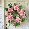 Artificial Floral Wreath for Front Door Realistic Large Rose Lily Flower Wreath with Leaves for Spring Valentine's Mother's Day Wedding Home Decor