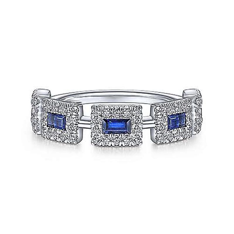 Shein Inlaid Blue Square Zircon Ring Women'S Fashion Engagement Band Ring