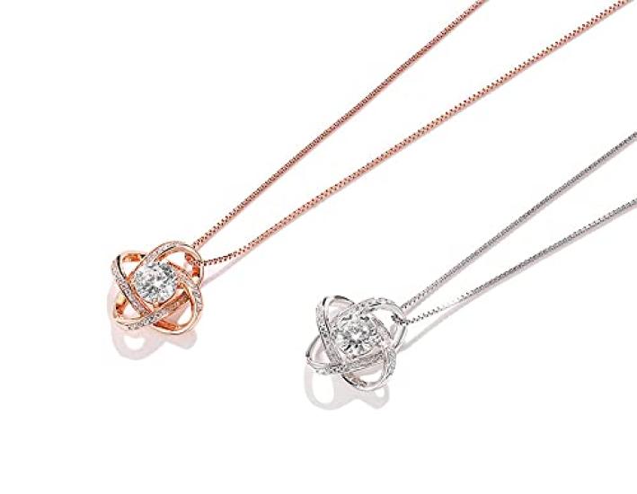 Rockyu Women's Necklace - Popular Brand - Pink Gold, Zirconia, Large Diamond, Windmill, Planet Pendant - Beautiful Sterling Silver 925 Necklace - New
