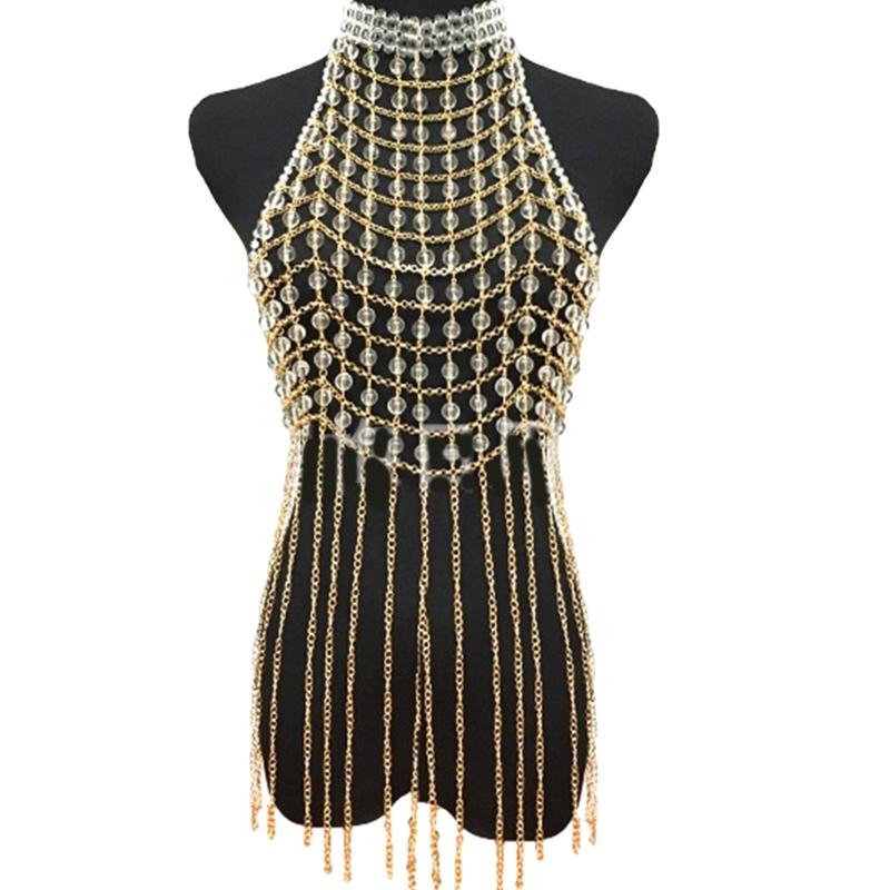 Chaîne de corps élégante en perles de longueur ajustable, bijou de poitrine sensuel, accessoire portable pour la plage et les soirées