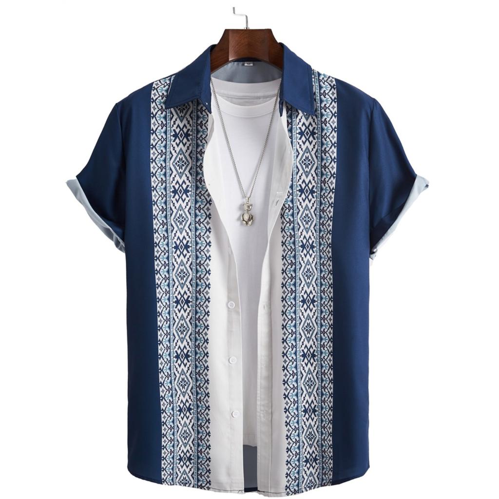 Spring And Summer Men's Beach Short Sleeve Shirt Loose Casual Lapel Button Down Shirt Fashion
