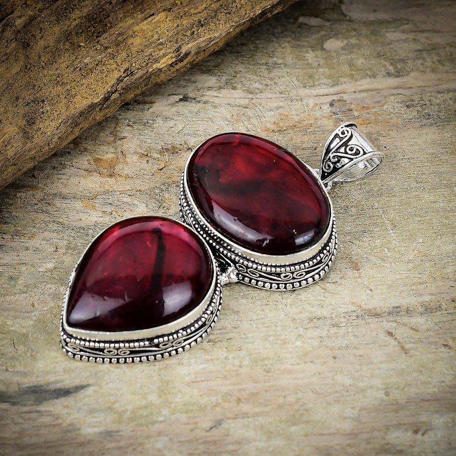 Red Labradorite Gemstone Handmade 925 Sterling Silver Jewelry Pendant 2.80" M-171