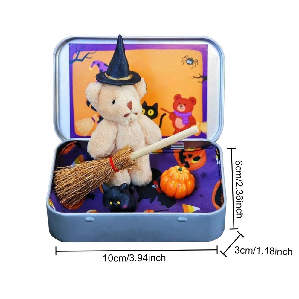 Halloween Bear Box Cute Halloween Bear Gift Box Mini Plush Witch Bear Halloween Toy Party Decoration Gift Desktop Decor