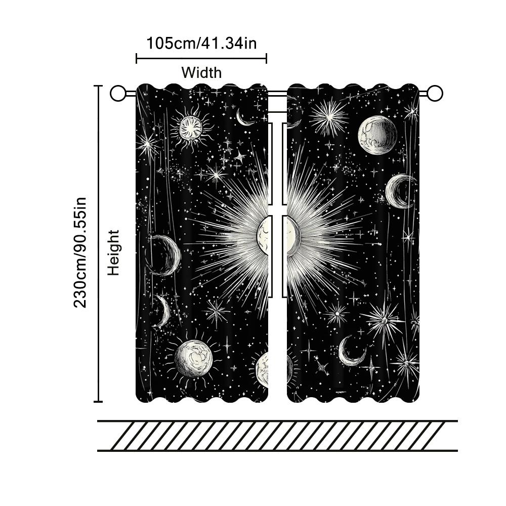 2Pcs Sun And Moon Printed Curtains Boho Exotic Decor Curtains For Bedroom Living Room Bohemian Tribal Black Window