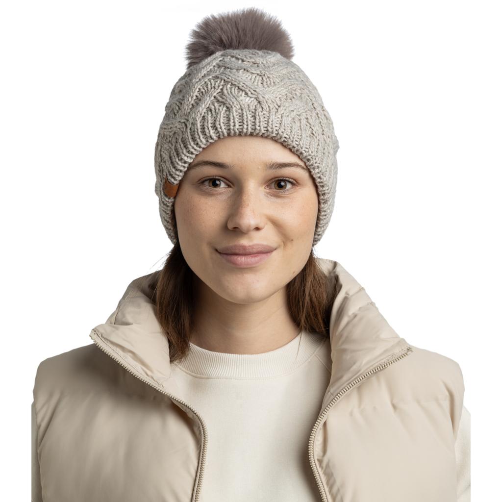Buff Knitted Fleece Caryn Beanie, Womens grey Cap