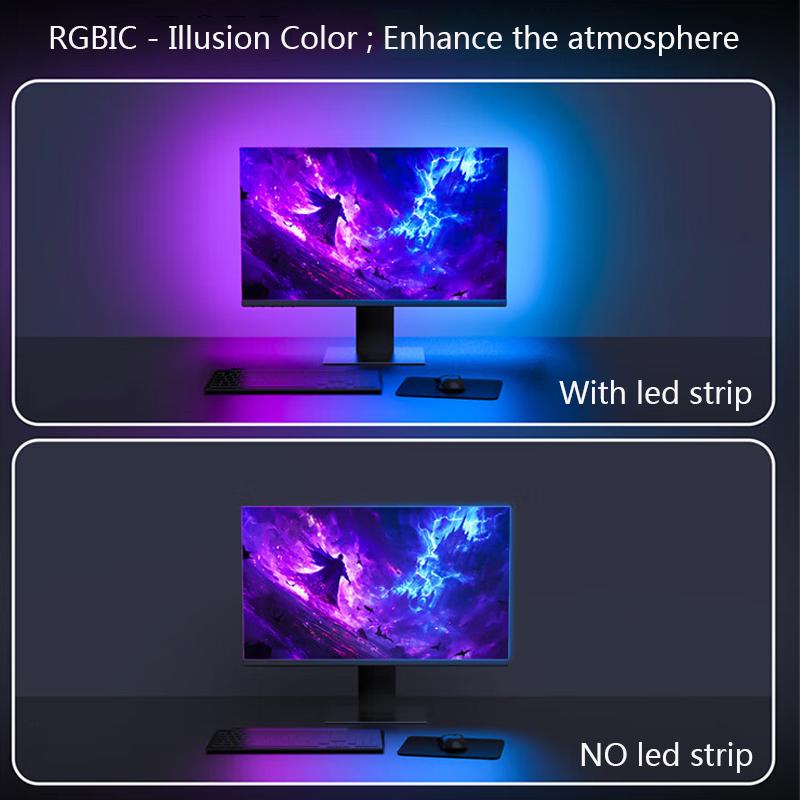 Smart Gaming Ambient Lighting Computer Monitor Screen SYNC Light Strip PC Backlight RGBIC Lamp Tape with Music SYNC Color Picker