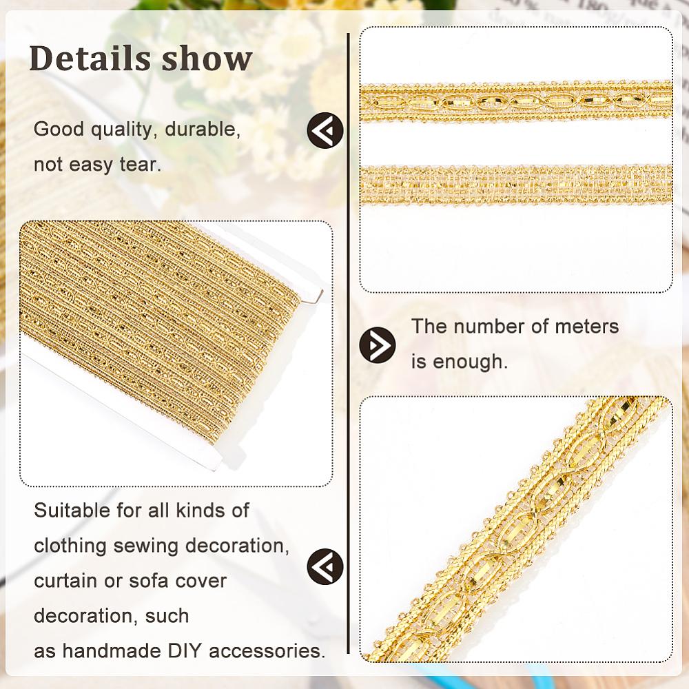 20yards Filigree Polyester Lace Trim Piping Strips for Home Textile Decoration Golden 3/8 Inch(10mm)