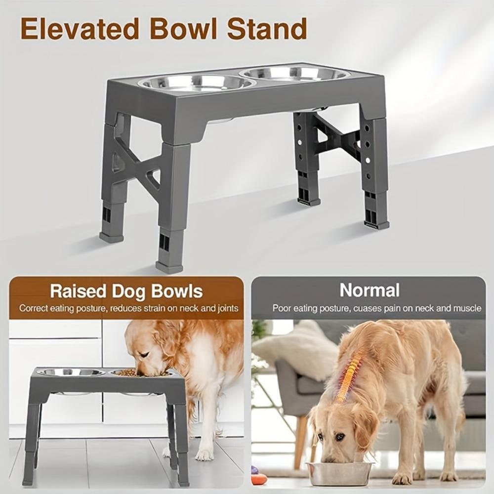 Adjustable Elevated Dog Bowl Stand - 5-Level Raised Feeder With 2 Stainless Steel Bowls Suitable For Improved Digestion And Posture Decor