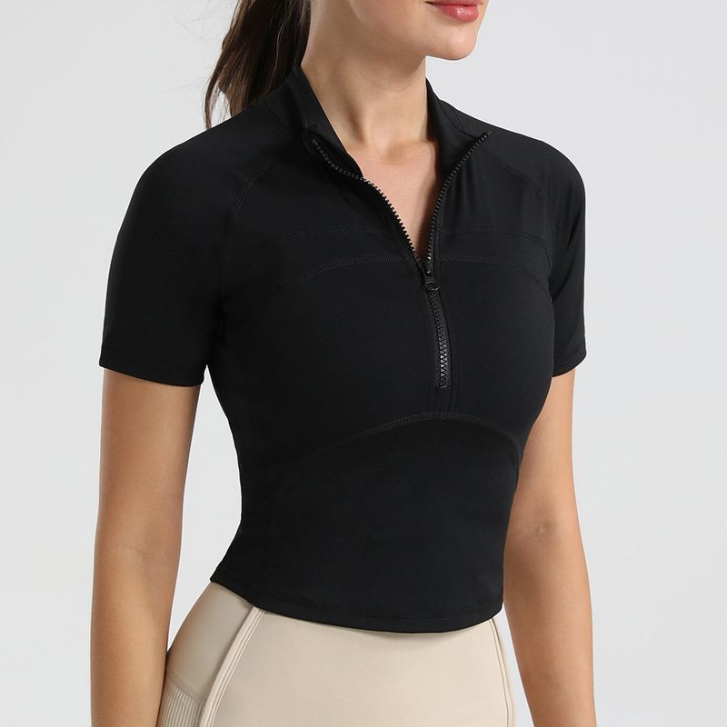 

Polyester Elegant Tennis Fitness Running Yoga Clothes Short Sleeve New Black Edition XL