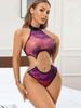 Fashion Women's High Cut Thong Bodysuit Tops Sexy Hollwo Out See Through Tights Woman Allure Leotard Purple  Sexy