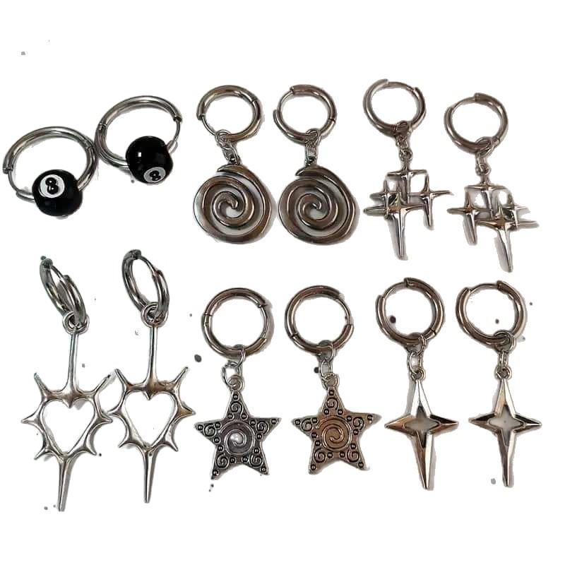 Geometric Star Earrings Alloy Pendant Gothic Retro For Women