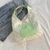 Sweet Plaid Nylon Vest Pouch Lace Decoration Tote Bag Simple Women Bow Printed Handbag  Storage