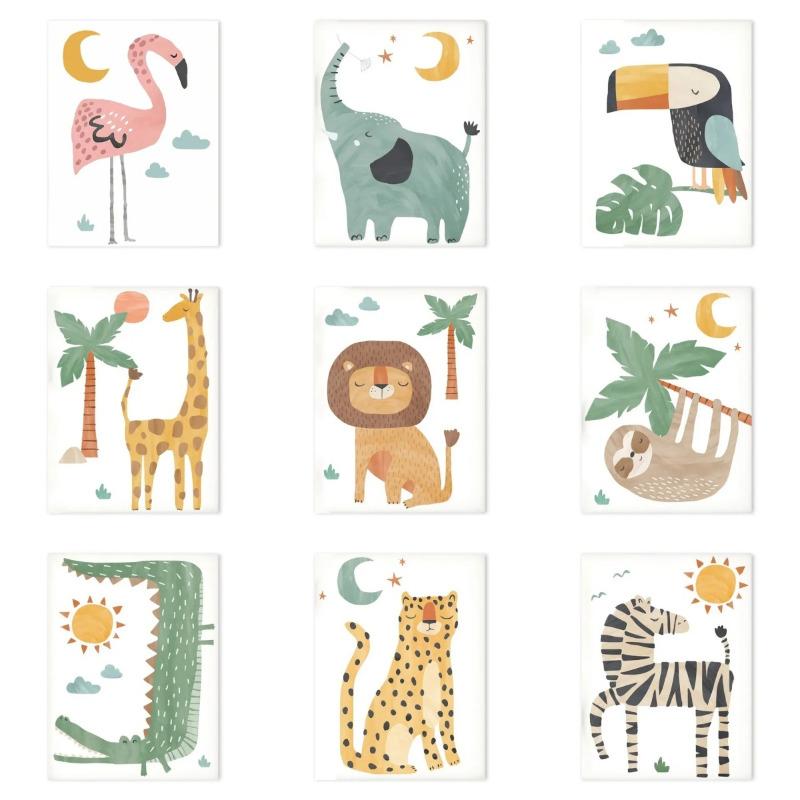 Cartoon Animals Posters and Prints Nordic Children's Room Decoration Animal Lion Elephant Canvas Painting Baby Nursery Wall Art